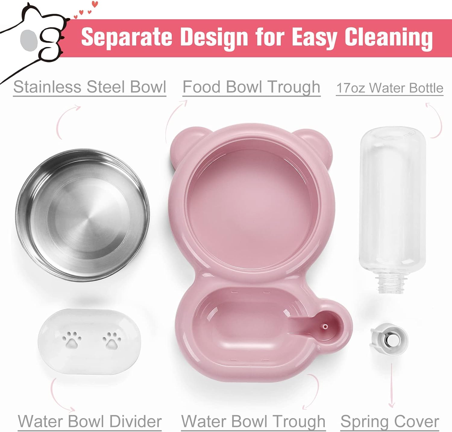 Cat Food and Water Bowl Set with Water Dispenser