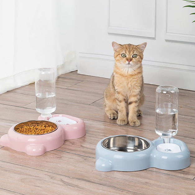 Cat Food and Water Bowl Set with Water Dispenser