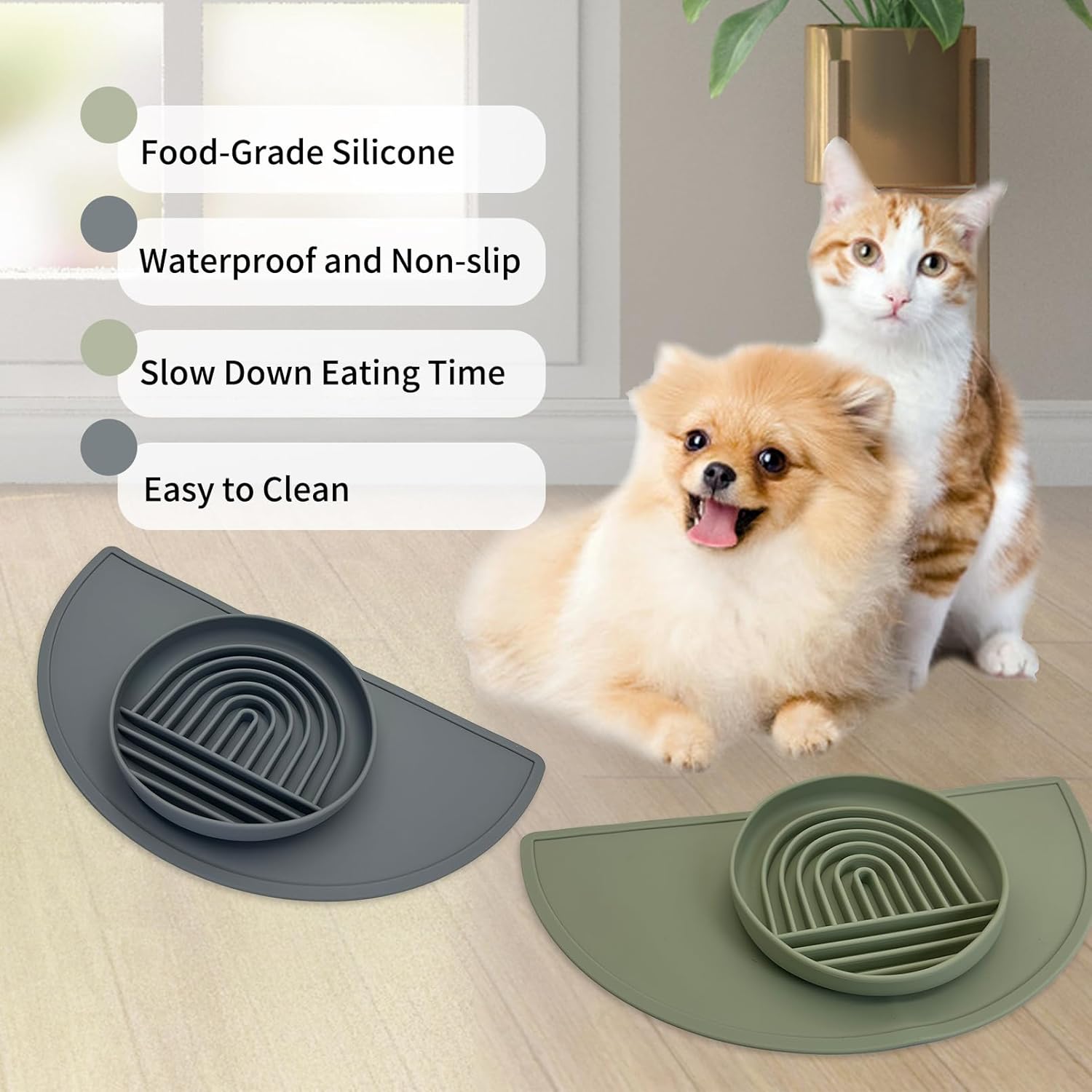 Slow Feeder Dog Bowl & Silicone Pet Food Mat Set