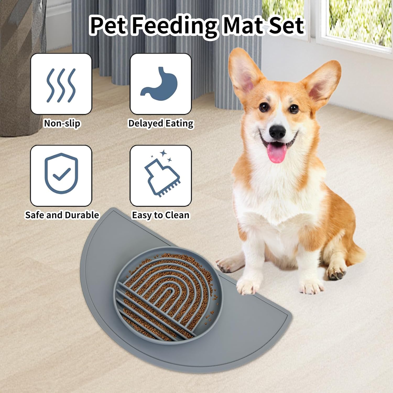 Slow Feeder Dog Bowl & Silicone Pet Food Mat Set