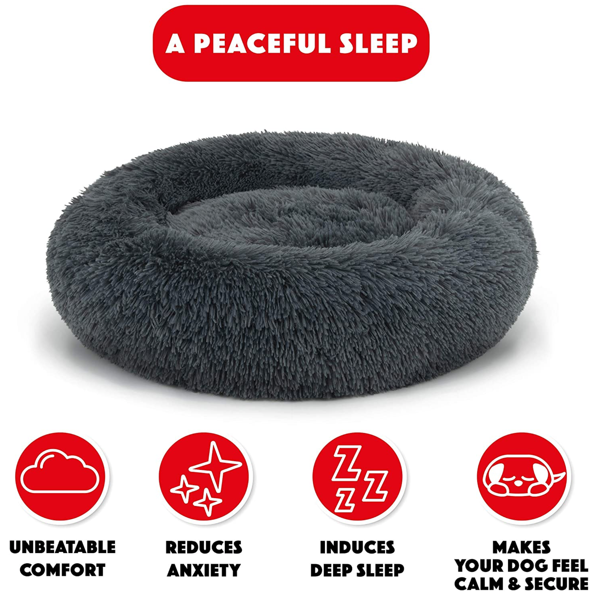 Round deluxe plush dog bed