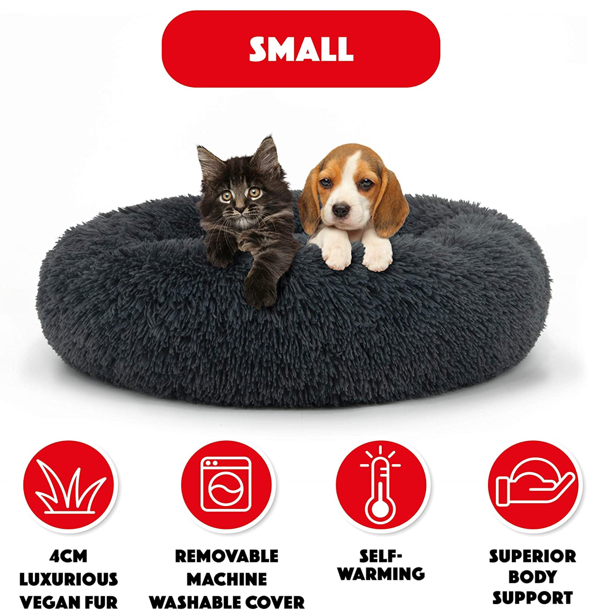 Round deluxe plush dog bed