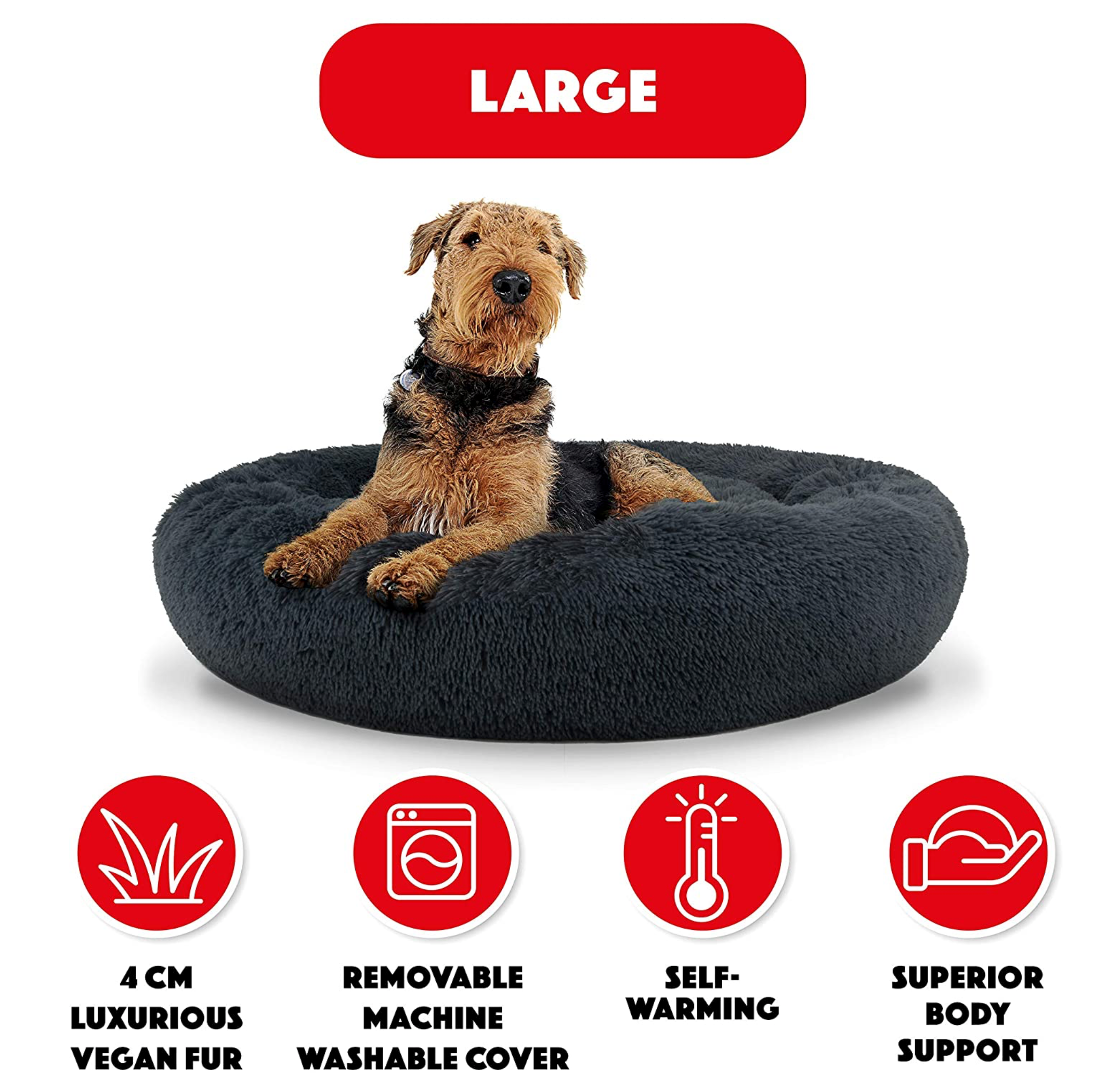 Round deluxe plush dog bed