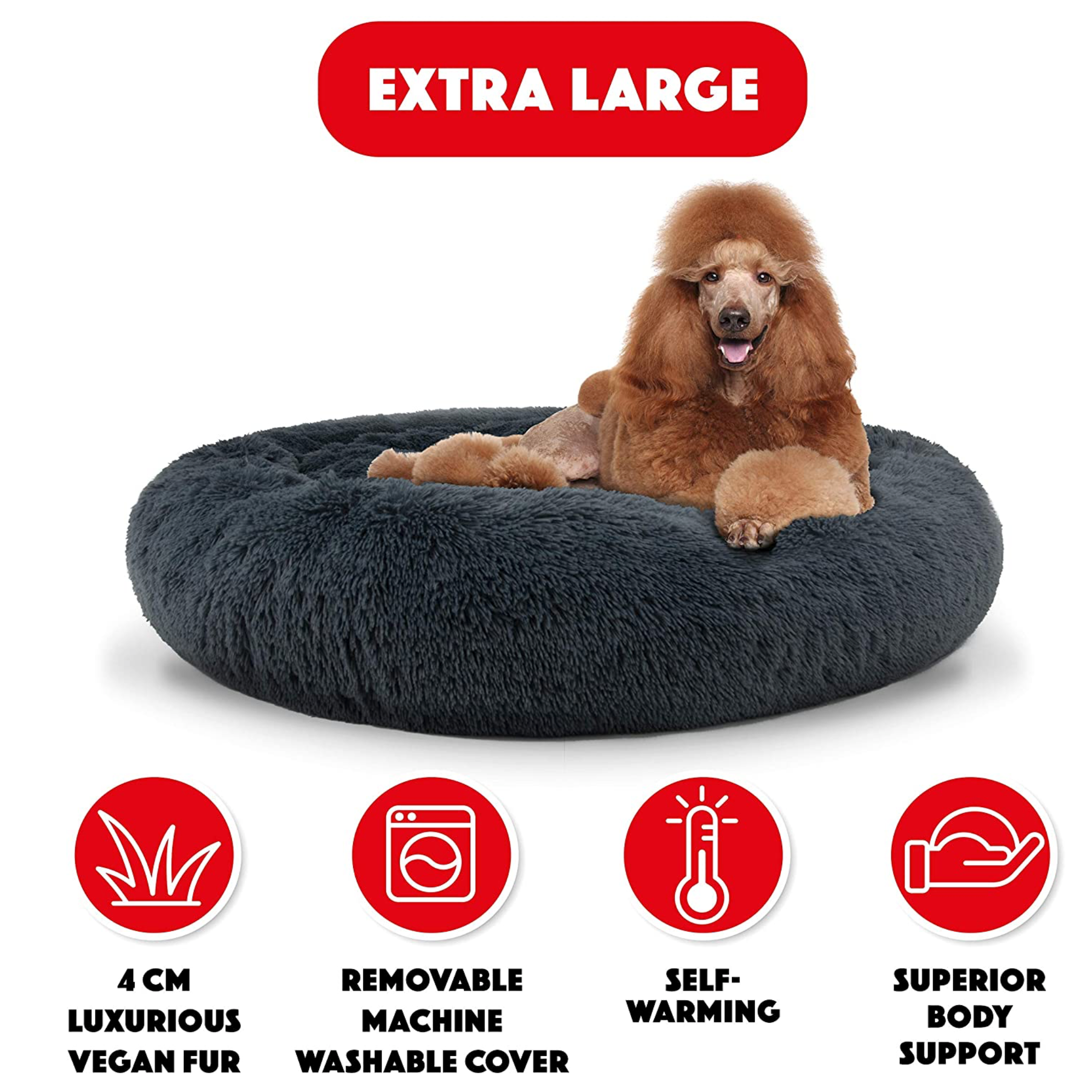 Round deluxe plush dog bed